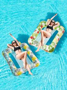 1 buc. Rând plutitor gonflabil cu imprimeu de frunze de fructe pătrate de vară, canapea gonflabilă cu spătar pentru adulți din PVC, placă plutitoare gonflabilă pentru piscină, pat plutitor gonflabil pentru piscină distractivă, scaun plutitor gonflabil pliabil, produse de agrement și divertisment acvatic pentru petreceri de carnaval la piscină, potrivit pentru petreceri la piscină, lac, râu, vacanță la mare, alegere ideală pentru sporturi de agrement acvatic, articole esențiale pentru plajă, accesorii pentru plajă