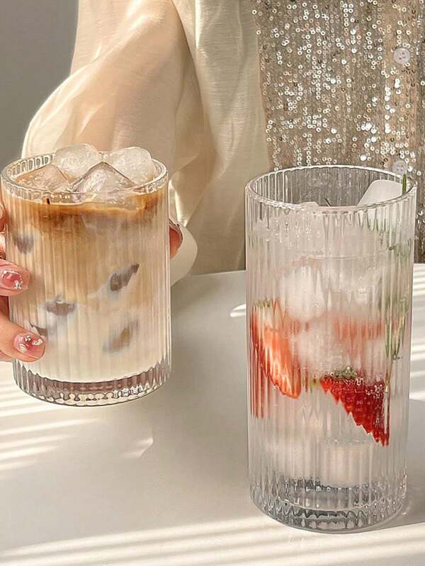 Striped Glass Cup, Retro Water Cup, Beverage Cup, Coffee Cup, Juice Cup, Cold Drink Cup, Heat-Resistant Glass, Suitable For Daily Drinking, Family Gatherings, Parties With Friends, Gift For Friends, Best Friends, Colleagues Who Love Life