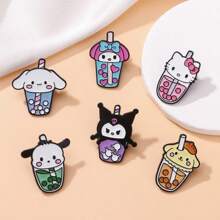 Sanrio Sanrio 1 szt./6 szt. Hello Kitty Anime Cartoon Urocza i oryginalna broszka metalowa naszywka, dodatek do odzieży, dodatek do plecaka, nadaje się do noszenia na co dzień i jako prezent dla przyjaciół. Akcesoria do szkoły, biura, koszul, kurtki, biżuterii, przypinki na Halloween, zabawne prezenty dla nauczycieli.