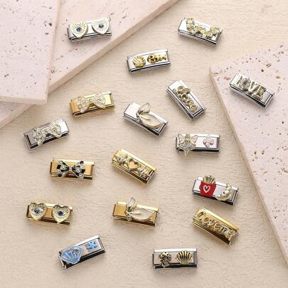 1PC Stainless Steel Bracelet Components, Accessories With Heart, Bow, Marine Creatures, And Elements Of Stars And Moon, DIY Making Jewelry For Bracelet, Can Be Freely Matched With Different Styles