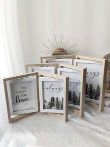 1 set Portafotos de madera giratorio doble cara con múltiples aperturas de 4x6, 5x7, 3.5x5 pulgadas, con bisagras y vidrio frontal, marco de fotos vertical para mostrar en mesa, decoración del hogar, adecuado como regalo de Navidad, boda, cumpleaños para mujeres, mamá, abuela, familia, mascotas - multicolor - Ver 6