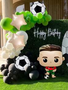 Set de 5 globos de fiesta de cumpleaños de fútbol, incluye globos de papel de aluminio de fútbol de 18 pulgadas, globos de estrella, adecuado para partido de fútbol, decoración de fiesta de cumpleaños, fiesta temática de fútbol, decoración del hogar - Multicolor - Ver 5
