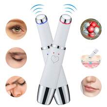 1pc Electric Eye Massager Wand Pen 42℃ Heat Vibration Anti-Wrinkle Device For Dark Circles Puffiness Eye Fatigue USB Rechargeable Eye Care - White - View 6