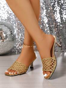Sandales d'été à talons épais, bout ouvert, sans laçage, couleur unie, ouverture sur les orteils, ajourées pour les femmes