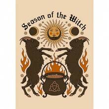 1 pieza Pintura de lona retro con diseño de gato de la suerte, brujería, sol, luna y polvo de estrellas para decoración del hogar, opcional con marco - Multicolor - Ver 57