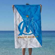 Asciugamano rettangolare stampato con il logo del Marsiglia Calcio, ad asciugatura rapida, super assorbente, anti-sabbia, morbido e spesso, con motivo moderno. Adatto per nuoto, bagno, viaggio, picnic, campeggio, lavabile in lavatrice. Accessorio essenziale per la spiaggia.