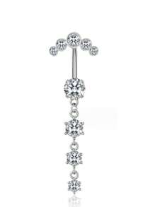 1 pièce Bijou de piercing de nombril/bouton en acier inoxydable avec 4 segments de zirconium et 5 incrustations de diamants, mode classique