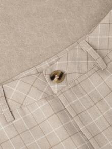 HOMEYEE Women's Checkered Business Casual Suit Set - Blazer Jacket And Pants, Versatile Outfit For Work, Leisure And Vacation - Màu be - Xem 6