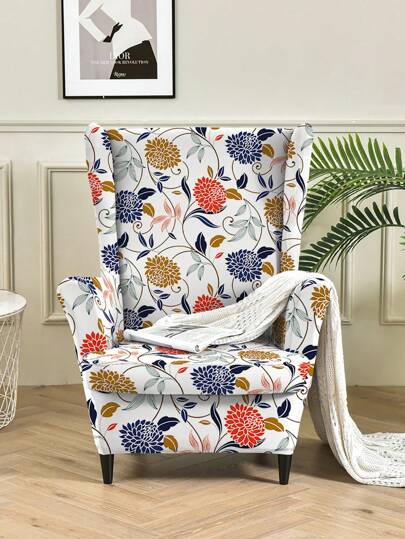 2pcs 160gsm Winged Armchair Sofa Slipcover, Stretch Armchair Protector Covers, Machine Washable, Suitable For Living Room And Bedroom, Sofa Cover With Wing Back Print