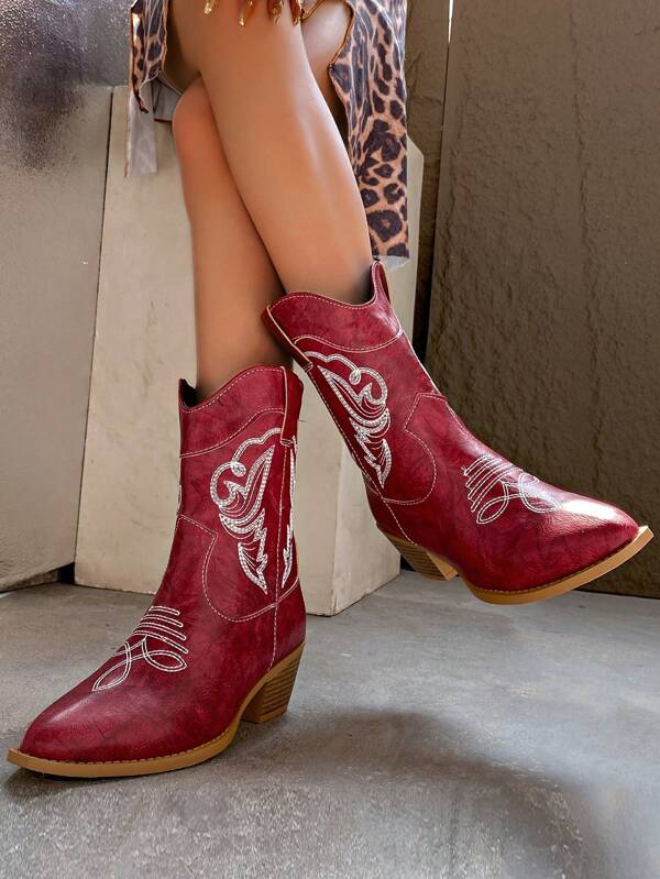 Women's Embroidered Ankle Boots, 2025 Western-Style Imported Tall Boots For Plus Size