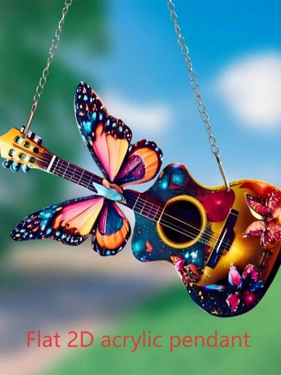 1 pieza Atrapasol de acrílico con mariposa, decoración colgante para ventana y puerta con escena festiva, decoración navideña, regalo del Día de San Valentín o del Maestro, colgante retro con flor, mariposa, guitarra o coche plano
