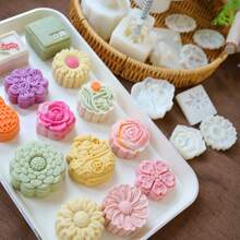 花紋繡花餅模月餅模具，荷花玫瑰櫻桃中秋節DIY糕點烘焙工具，30克、50克、75克 - 米色 - 查看 3