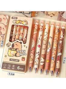 12/6/1 Bolígrafo de gel con diseño de Capibara, bolígrafo de tinta azul retráctil y de escritura suave, útiles de oficina y escolares de materiales plásticos con diseño estético