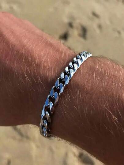 1 pieza Pulsera con cadena cubana de eslabones de acero inoxidable, accesorio Hip Hop para hombres, joyería elegante para parejas, regalo para el Día del Padre/Navidad/Acción de Gracias/Cumpleaños/Año Nuevo/Día de San Valentín