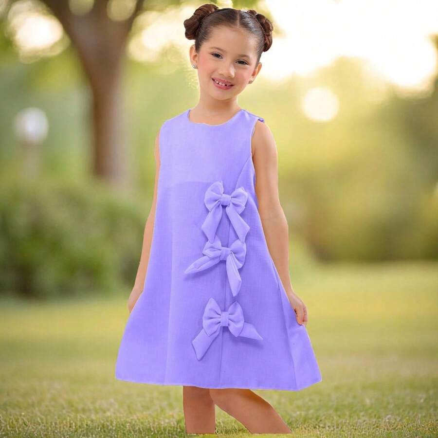Children's Dress Blogger Elegant Charming Girl Details In Bows On The Sides Fashion Look Light Perfect Comfortable Sophisticated Party Outing Gift Usual Fashion Comfortable Mini Diva Loose  Delicate Versatile Practical Photo Shoot Fashion Skirt Flared - 紫丁香色 - 查看 1
