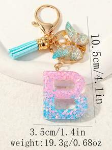 A Creative Keyring With Sequins And Crystal Resin Featuring English Letters, Perfect As A Pendant For Children's Bags Or As A Keyring Accessory For Girls' Bags. - Multicolor - View 2