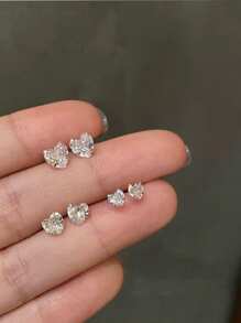 1/3pair Set Fashionable Luxury Sparkling Heart Zirconia Stud Earrings, Petite & Minimalist Design For Women