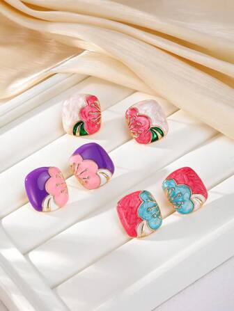1 paire Boucles d'oreilles à la mode avec design de pétales à décoloration, cadeau créatif pour les femmes
