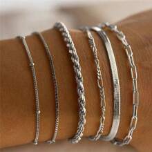 6pcs Boho Minimalist Metal Chain Bracelet Set For Women