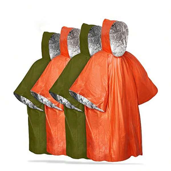 1 Piece Outdoor Emergency Thermal Blanket Rain Poncho, Survival Warmth Heat Insulation Raincoat, Portable Reflective Windproof Hiking Camping Rain Jacket, Travel Car Emergency Rain Gear