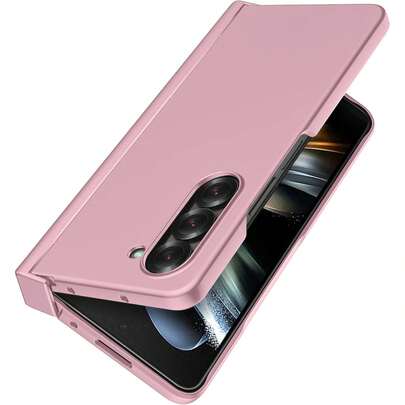 keshengtai Jednokolorowy różowy, 1-częściowy, cukierkowy, zawiasowy pokrowiec na telefon, kompatybilny z Galaxy Z Fold 7 6 5 4 3 5G, wodoodporny, odporny na wstrząsy, odporny na upadki, odporny na zarysowania, prezent na wiosnę