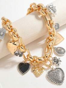 1pc Metal Heart & Butterfly Multiple Pendant Thick Chain Necklace, Goth Style Suitable For Women Everyday Wear - Multicolor - View 2