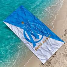 Asciugamano rettangolare stampato con il logo del Marsiglia Calcio, ad asciugatura rapida, super assorbente, anti-sabbia, morbido e spesso, con motivo moderno. Adatto per nuoto, bagno, viaggio, picnic, campeggio, lavabile in lavatrice. Accessorio essenziale per la spiaggia.