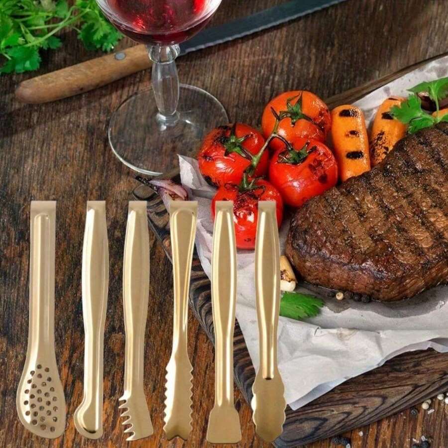 6pcs Stainless Steel Mini Barbecue Clips Durable Corrosion Resistant For Coffee Sugar Office Tea Party Family Dinner Food Clips