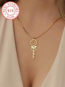 A 925 Silver Elegant And Generous Customized English Name Sunflower Pendant Necklace, Suitable For Mother's Day, Valentine's Day All Kinds Of Festivals For Family And Loved Ones As A Gift From The Heart - Multicolor - View 4