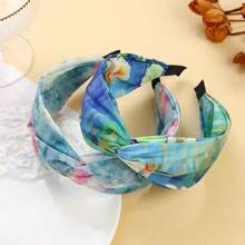 1pc French Painting Knotted Cross Headband For Women, Vintage Wide Hairband Design Sense Crimped Hair Clip Elegant Korean Style Hair Accessory Hair Hoop