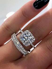 2pcs Cubic Zirconia Decorative Rings, Suitable For Daily Wear