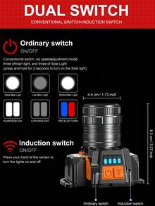 HIKEGUYS LED 头灯可充电，大功率头灯 3000 流明传感器头灯 7 种模式可调节头带手电筒带 COB 红蓝灯适用于成人户外跑步徒步露营，露营配件 - 黑色 - 查看 4