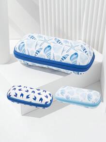 1 pièce Étui à lunettes à fermeture éclair avec imprimé d'origami conque, étoile de mer et coquille bleue océan pour hommes. Convient pour les lunettes de soleil et les lunettes de prescription