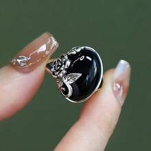 3PCS Vintage Rose Black Open Adjustable Ring Fashionable Daily Match Mother's Day Gift Women's Ring - màu đen - Xem 6