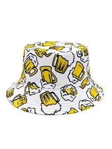Casual Summer Beer Pattern Printed Bucket Hat, Unisex Beer Music Festival Bucket Hat - A - View 15