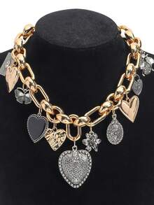 1pc Metal Heart & Butterfly Multiple Pendant Thick Chain Necklace, Goth Style Suitable For Women Everyday Wear - Multicolor - View 8