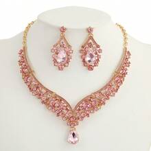 1 套奢华水晶水滴项链和耳环新娘婚礼首饰套装，女士派对配饰 - 水滴 - 查看 7