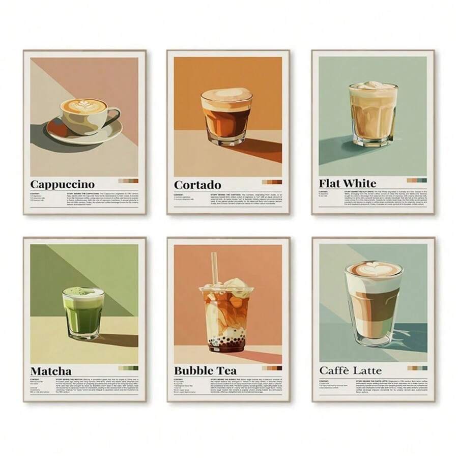 1pc Vintage Coffee Beverage Posters Bubble Tea Matcha Cappuccino Canvas Printing Wall Art Picture For Living Room Home Decor Optional Frame