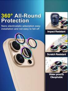 1 Bộ (3 Miếng) Miếng Dán Bảo Vệ Ống Kính Camera Tương Thích Với iPhone 16 Pro/16 Pro Max, Vòng Kim Loại Độc Lập, Miếng Dán Kính Cường Lực Chống Sẹo Siêu Mỏng Độ Phân Giải Cao, Trong Suốt - Màu - Nhiều màu - Xem 2