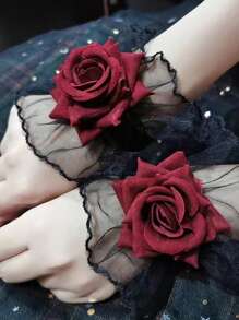 1 Paar Spitze Rose Ärmel, Gothic Lolita Stil Rose Handstulpen