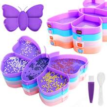 4 colores 6 bandejas de clasificación con rejilla en forma de mariposa y tope, plato apilable para almacenar cuentas de pintura de diamantes, accesorios y herramientas de pintura de diamantes DIY, el mejor regalo para amantes de la pintura de diamantes