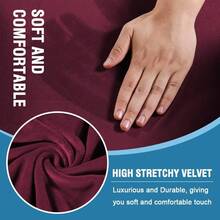 Sofa Cover 3 Piece T Cushion Loveseat Slipcovers Thick Velvet Couch Cover Stretch T Cushion Sofa Covers For 2 Cushion Couch With 2 Individual T Cushion Covers Washable, Stone Blue - 酒紅色 - 查看 3