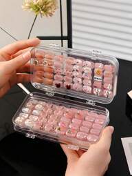 30/10/1pc,Portable Nail Salon Popular Wearable Nail Art Deck Arrangement Display Box,Trifold Three-Layer Nail Art Transparent Dust-Proof Storage Box,Suitable For Nails,Earrings,Rings,All Kinds Of Small Jewelry Storage,With Tape,Nail Art Storage Box,Folding Jewelry Storage Box,Wearable Nail Transparent Storage Box,Wearable Nail Trifold Portable Storage Box,Can Store Nails,A Best Gift For Nail Art Storage