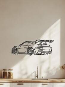 1pc Minimalist Sports Car Metal Wall Art - Black Metal Carving, Sleek Design With Spoiler & Exhaust Pipes, Easy To Hang Home & Office Decor For Living Room Or Wall Enthusiasts, Dynamic Aesthetic Modern Craftsmanship Room Decor Bedroom Decor Home Decor Wall Decor