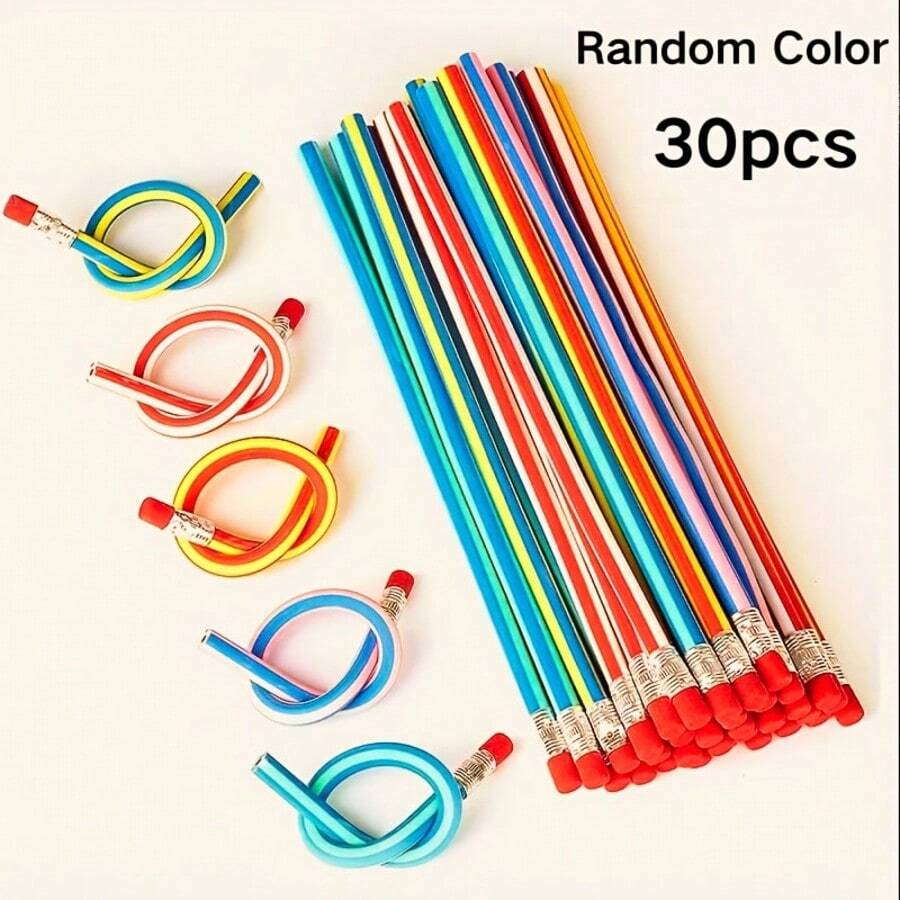 30 支/15 支/3 支柔性铅笔，带橡皮擦的柔性铅笔，实用可弯曲魔术铅笔，专业艺术用途的创意书写铅笔，灵活可折叠的软铅笔，适合作为生日派对礼物和有趣的奖品/办公用品 - 彩色 - 查看 1