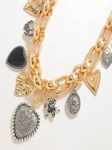 1pc Metal Heart & Butterfly Multiple Pendant Thick Chain Necklace, Goth Style Suitable For Women Everyday Wear - Multicolor - View 7