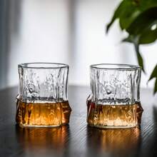 A Tree Stump Design Coffee Cup, 300ml Glass Cup, Large Wide Mouth Transparent Glass Teacup, Beautiful Striped Glassware For Coffee, Tea, Desserts, And Beverages