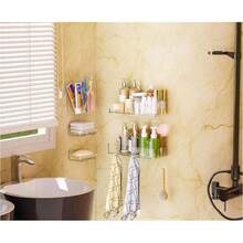 Ng Adhesive Caddy Hanging Pack Clear Acrylic Rustproof Bathroom Shees Racks For Inside Shower With Soap Dish Toothbrush Holder And Hooks Shampoo Organizer And Storage No Drilling - Multicolor - View 5