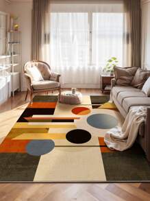 1 Stück Teppich im Wohnzimmer in Großformat mit mehrfarbigem Farbblockdesign, moderner Stil mit 1100g/㎡ Material mit niedriger Polsterung, 5mm Dicke, weich und angenehm anzufühlen, leicht zu pflegen, wasserdicht und fleckabweisend, rutschfeste Rückseite, maschinenwaschbar, Teppich für Lobby, Schlafzimmer, Küche, Esszimmer, Büro, Raumdekoration und Fußmatte.