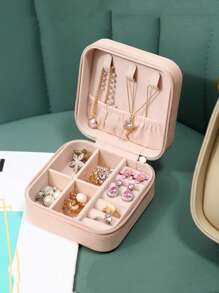 1 pièce Boîte de rangement de bijoux de voyage, cadeau pour femme, mini organisateur de bijoux, support pour colliers et boucles d'oreilles avec miroir, rose, articles de voyage essentiels, cadeau de la fête des mères pour les femmes, organisateur de stockage, articles de voyage essentiels, retour à l'école, stockage en dortoir